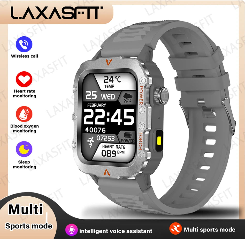Montre Connectée Homme LAXASFIT – Torche LED, Sport, Suivi Santé, Bluetooth 5.2
