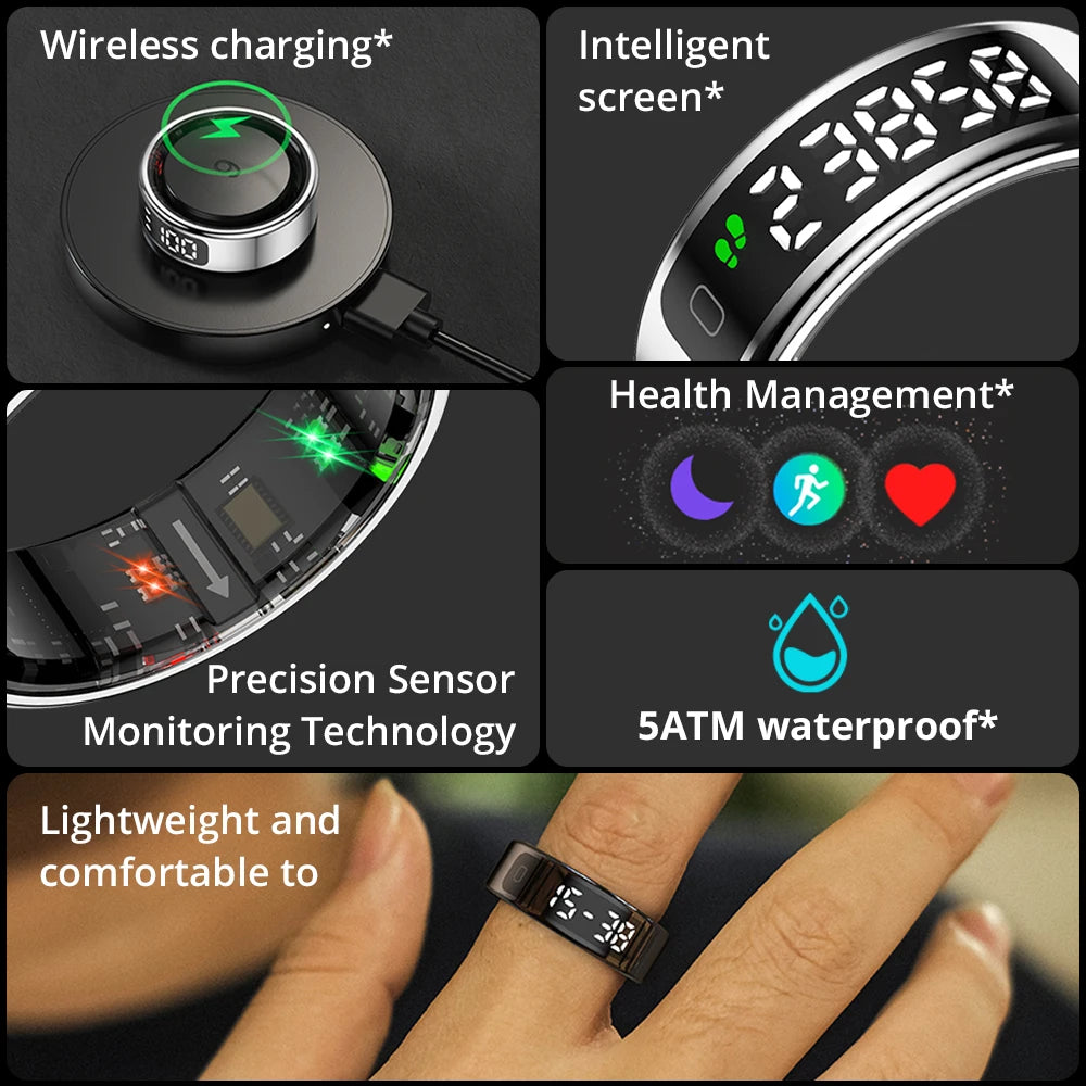 COLMI R12 Smart Ring with Display Screen and Touch, Health Manager, Wireless Charging, 5 ATM Waterproof For Men Women - Maliame Store