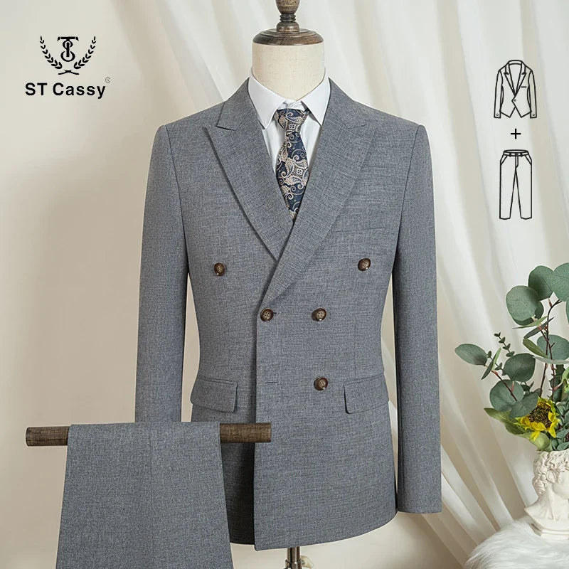 ST Cassy dark blue Elegant Man Suit 2 Pcs Set Modern Wedding Party Suits for Men Stylish Business office suit - Maliame Store