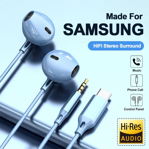 For Samsung Headphones HiFi Surround Sound In-ear USB Type C 3.5mm With wire control Wired Earplugs For Galaxy S24 S23 S22 Ultra - Maliame Store