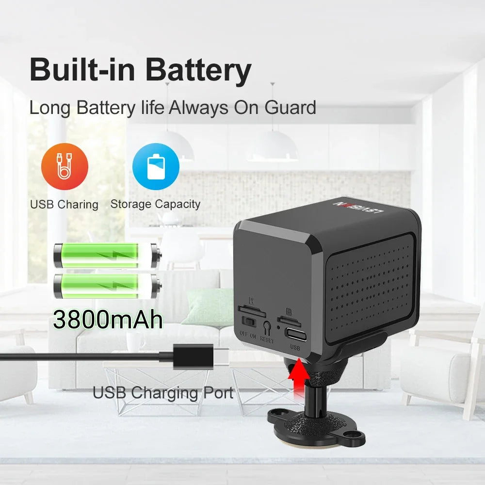 LS VISION Mini caméra de sécurité 4G 5MP Carte SIM Caméra Wifi sans fil 3800mAh Caméscope Détection humaine PIR Enregistreur vidéo Ubox