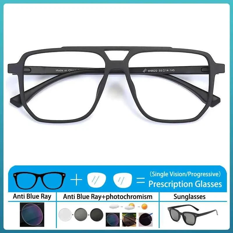 Myopia Photochromic Glasses - Oversized Double Beam Anti Blue Light Eyeglasses - Maliame Store