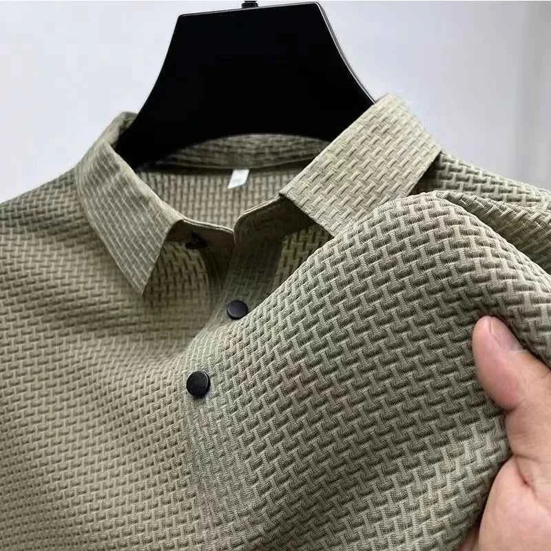 New Men's Casual Polo Shirt - Business Casual Short Sleeved Bone Flower Solid Color, Fashionable, Breathable, Comfortable Summer Versatile Top - Maliame Store