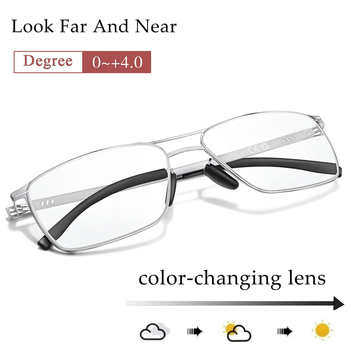 Metal Rectangular Frame Eyeglasses Photochromic Anti-Blue Light Reading Glasses Presbyopic Surf Internet Ultralight Eyewear +150 - Maliame Store