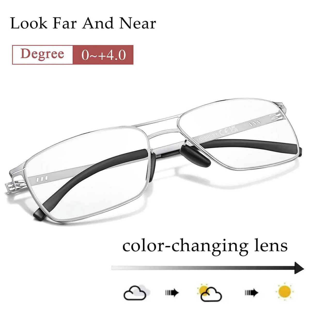 Metal Rectangular Frame Eyeglasses Photochromic Anti-Blue Light Reading Glasses Presbyopic Surf Internet Ultralight Eyewear +150 - Maliame Store
