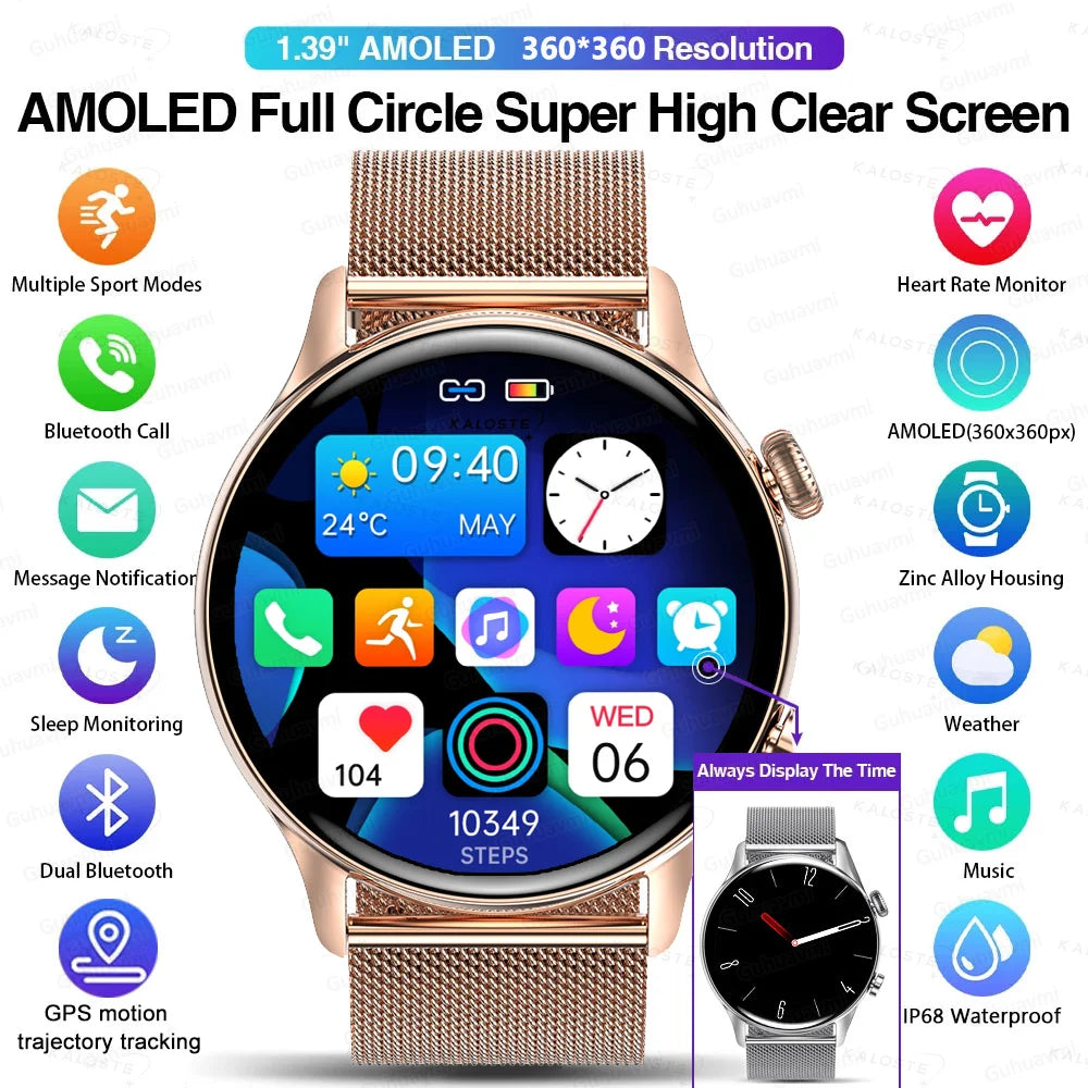 2025 New Smartwatch Women AMOLED HD Screen Always On Display Bluetooth Call IP68 Waterproof GPS Smart Men Watch For Android ios - Maliame Store