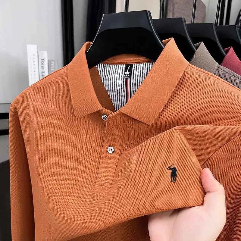Luxurious Cotton Polo Shirt for Men – High-End Brand Long Sleeved T-Shirt with Pony Paul Embroidery for Autumn Fashion - Maliame Store