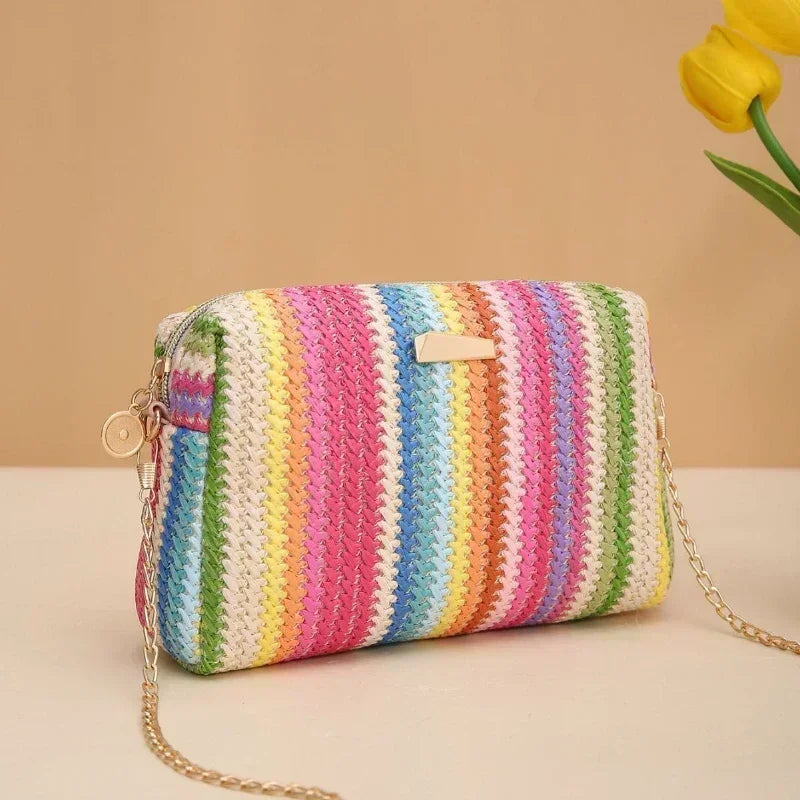 Rattan Knitting Women Straw Bag Beach Summer Chain Small Purse and Handbag Female Shoulder Crossbody Bags Travel Design Flap Bag - Maliame Store