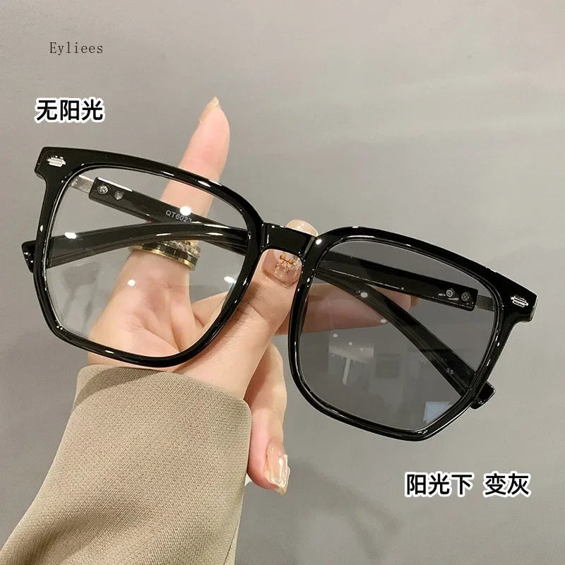 Unisex Anti-UV Photochromic Myopia Glasses Blue Light Blocking Near Sight Eyeglasses Luxury Square Frame Sunglasses for Women - Maliame Store