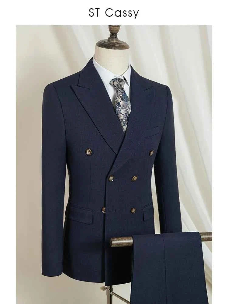 ST Cassy dark blue Elegant Man Suit 2 Pcs Set Modern Wedding Party Suits for Men Stylish Business office suit - Maliame Store