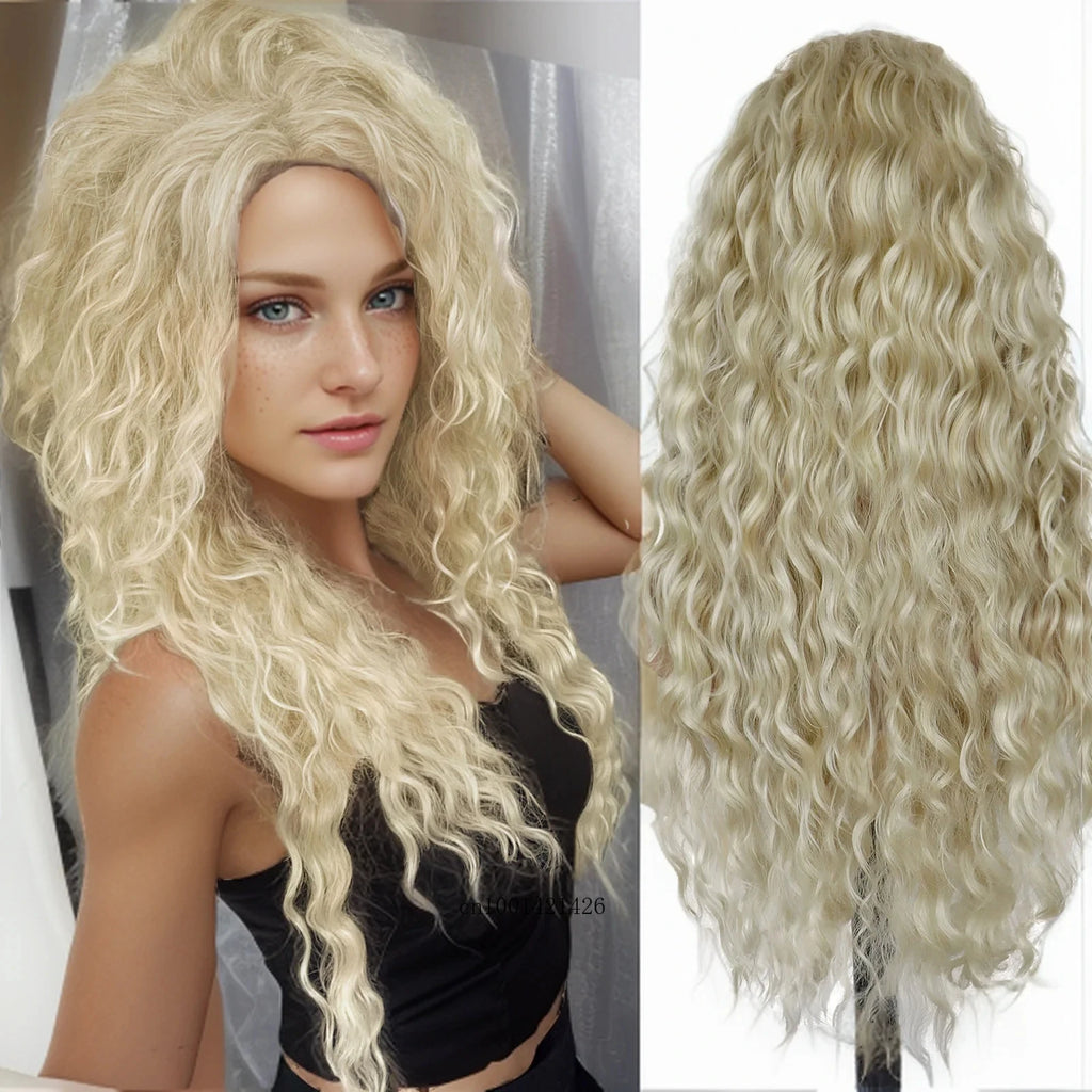 New Ash Blonde Wig Synthetic Long Curly Hair Wigs for Women Fluffy Wave Ombre Wig Costume Carnival Party Regular Cur Wig 26 Inch - Maliame Store
