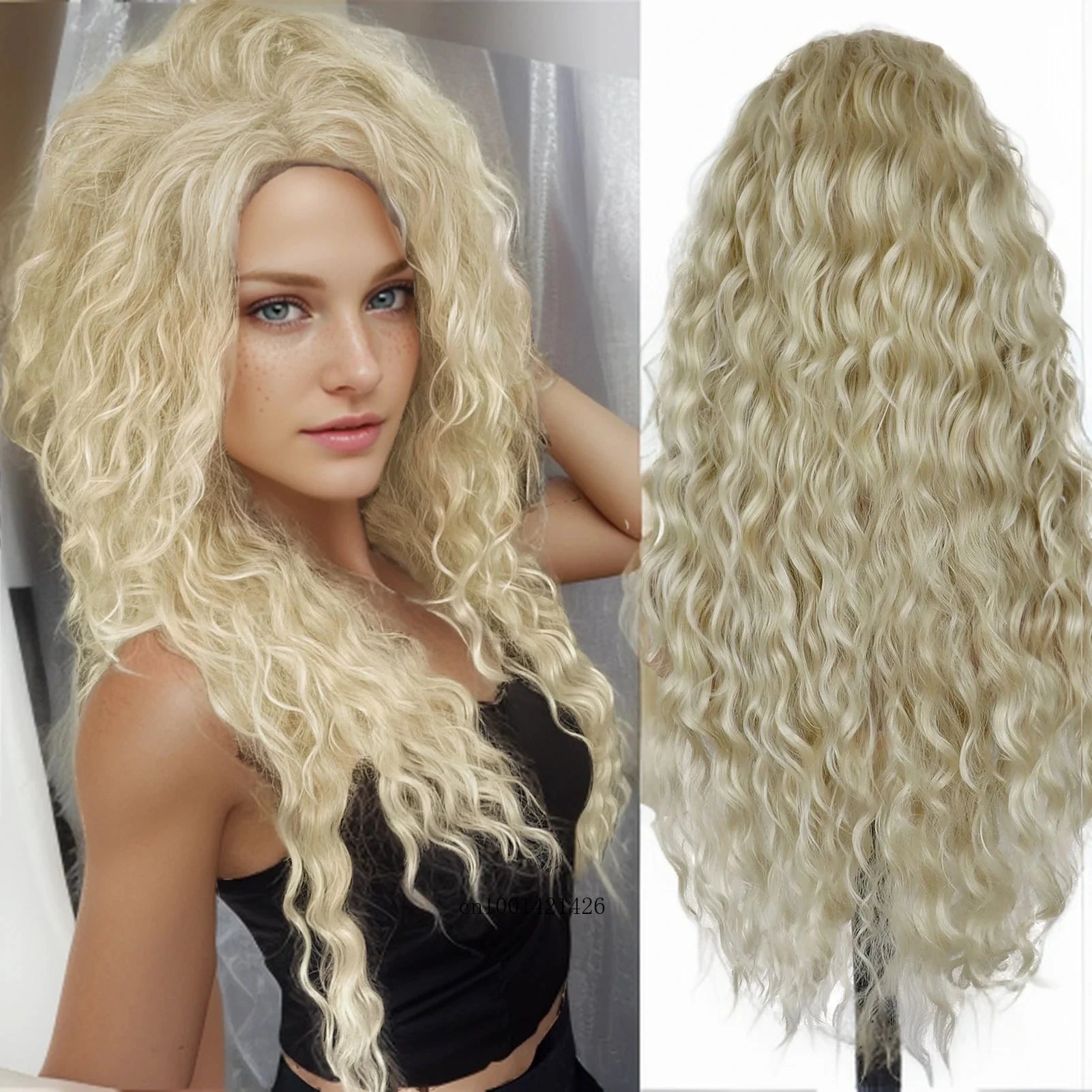 New Ash Blonde Wig Synthetic Long Curly Hair Wigs for Women Fluffy Wave Ombre Wig Costume Carnival Party Regular Cur Wig 26 Inch - Maliame Store