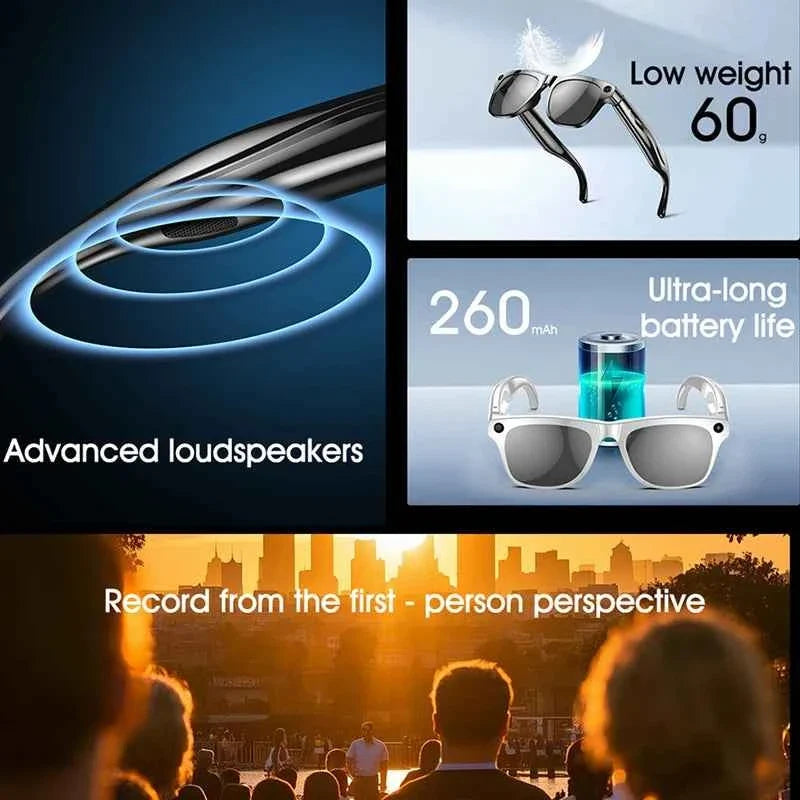 HD Smart Glasses with AI Camera, Bluetooth Call, Voice Assistant, and 260mAh Battery - Maliame Store