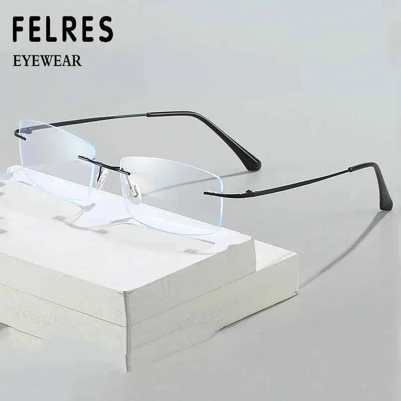 Square Titanium Alloy Rimless Photochromic Gray Reading Glasses Men Women Presbyopia Readers Color Changing Gray Sunglasses - Maliame Store