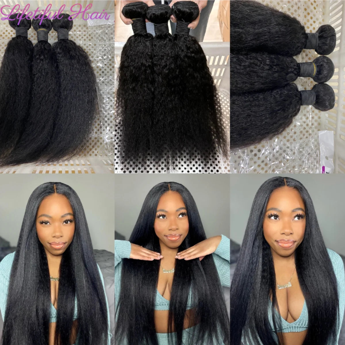 Kinky Straight Human Hair Bundles 1/3/4 Yaki Bundles 28 30 32 Inch Bundles Brazilian Raw Human Hair Extensions for Women - Maliame Store