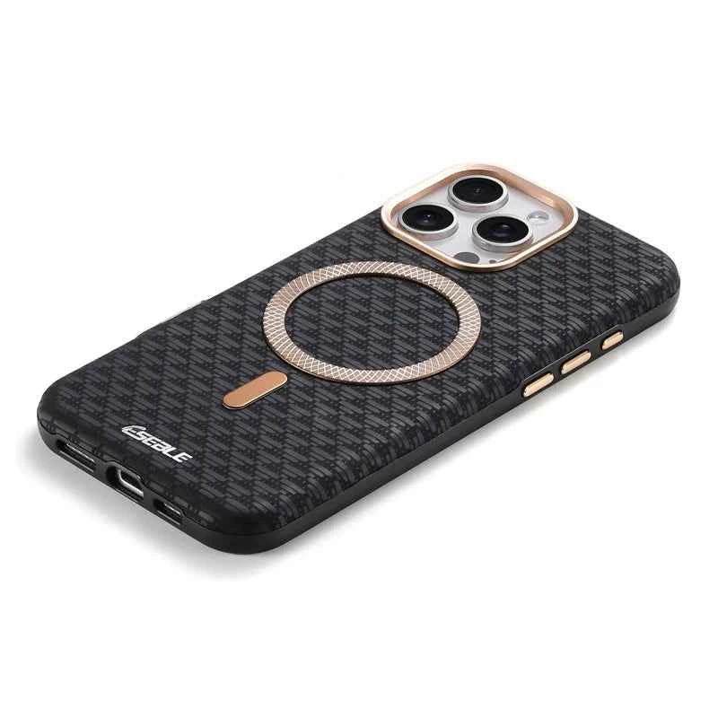 Luxury Leather Carbon Fiber Texture Phone Case For iPhone 13 14 15 16 17 Pro Max For Magsafe Wireless Charging Shockproof Cover
