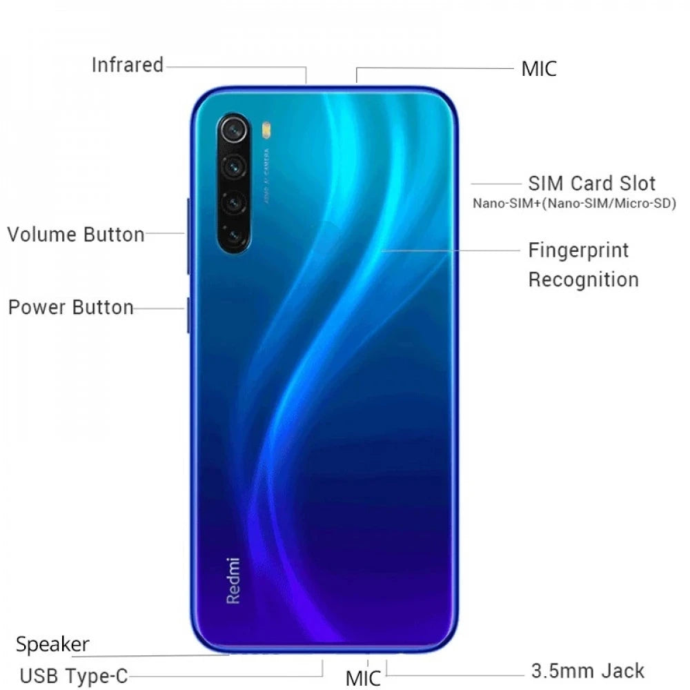 Smartphone Xiaomi Redmi Note 8 6Go 128Go Firmware Global avec coque de protection Téléphone Android original Batterie 4000mAh Quadruple appareil photo