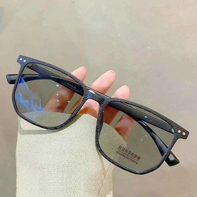 Photochromic Prescription Glasses Retro Wood Grain Frame Blue Light Blocking Glasses for Men and Women,Reading & Computer Use - Maliame Store