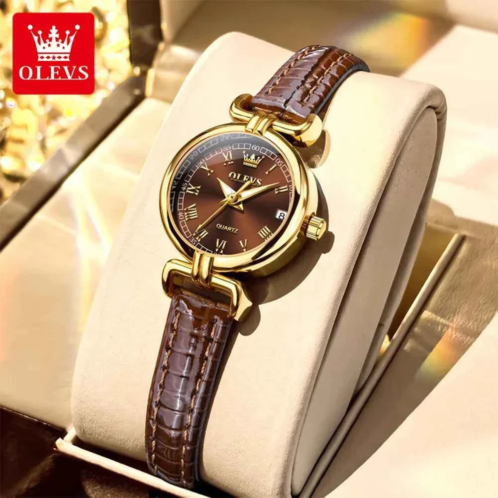 Womens Elegant Quartz Watch - Original Waterproof Leather Strap with Luminous Date Feature, Perfect Gift for Ladies and Girls - Maliame Store