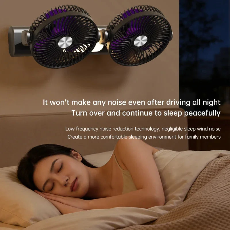 Ventilateur Double Tête Rechargeable – 3 Vitesses, Charge Type-C & Veilleuse