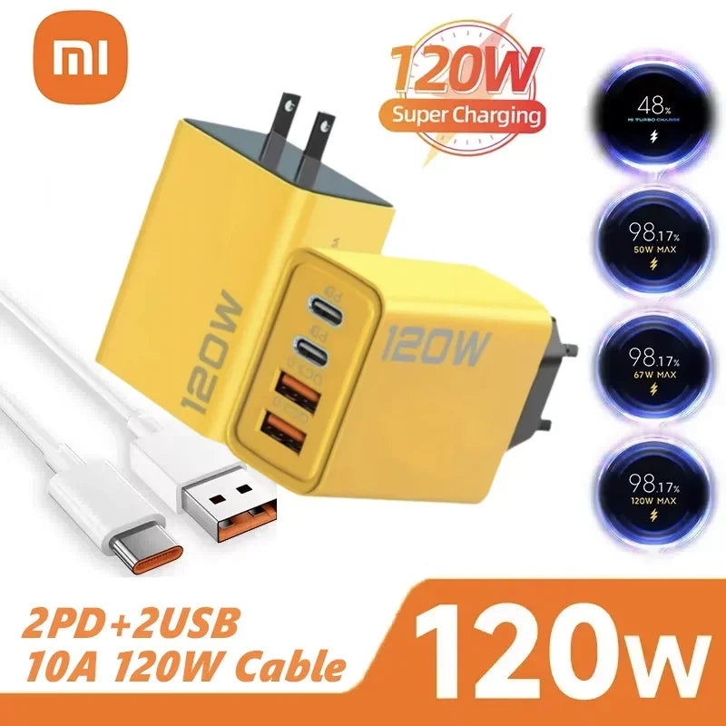 XIAOMI 120W Fast Charger TypeC 10A Cable Ultra Fast Charge 4Port USB C PD High Speed Charger Adapter For Xiaomi iPhone 16 Huawei - Maliame Store
