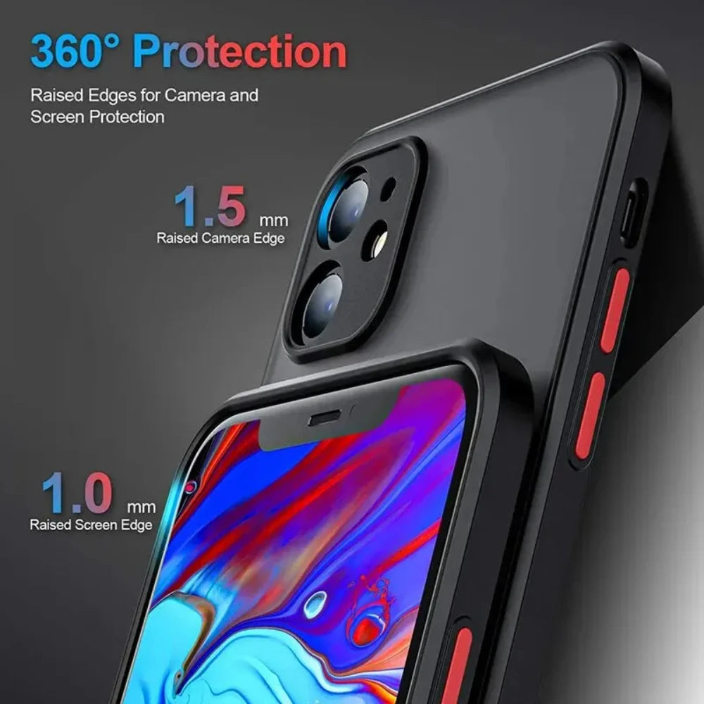 Shockproof Armor Matte Case For iPhone 16 15 14 Plus 13 11 12 Pro Max Luxury Silicone Bumper Clear Hard PC Back Cover Capa - Maliame Store