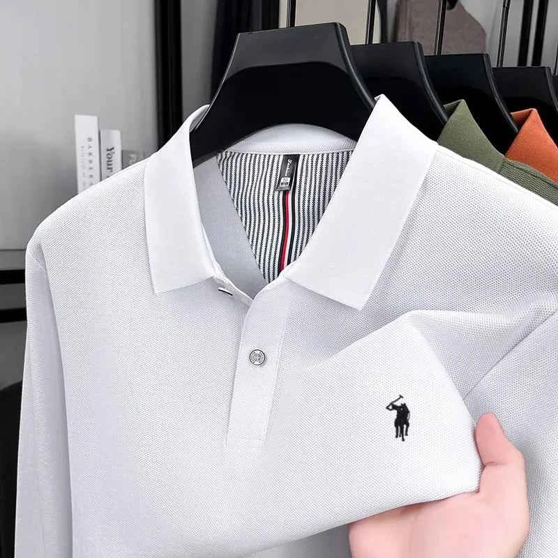 Luxurious Cotton Polo Shirt for Men – High-End Brand Long Sleeved T-Shirt with Pony Paul Embroidery for Autumn Fashion - Maliame Store