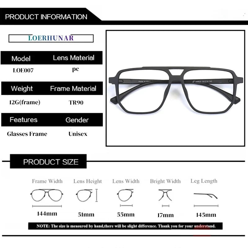 Myopia Photochromic Glasses - Oversized Double Beam Anti Blue Light Eyeglasses - Maliame Store