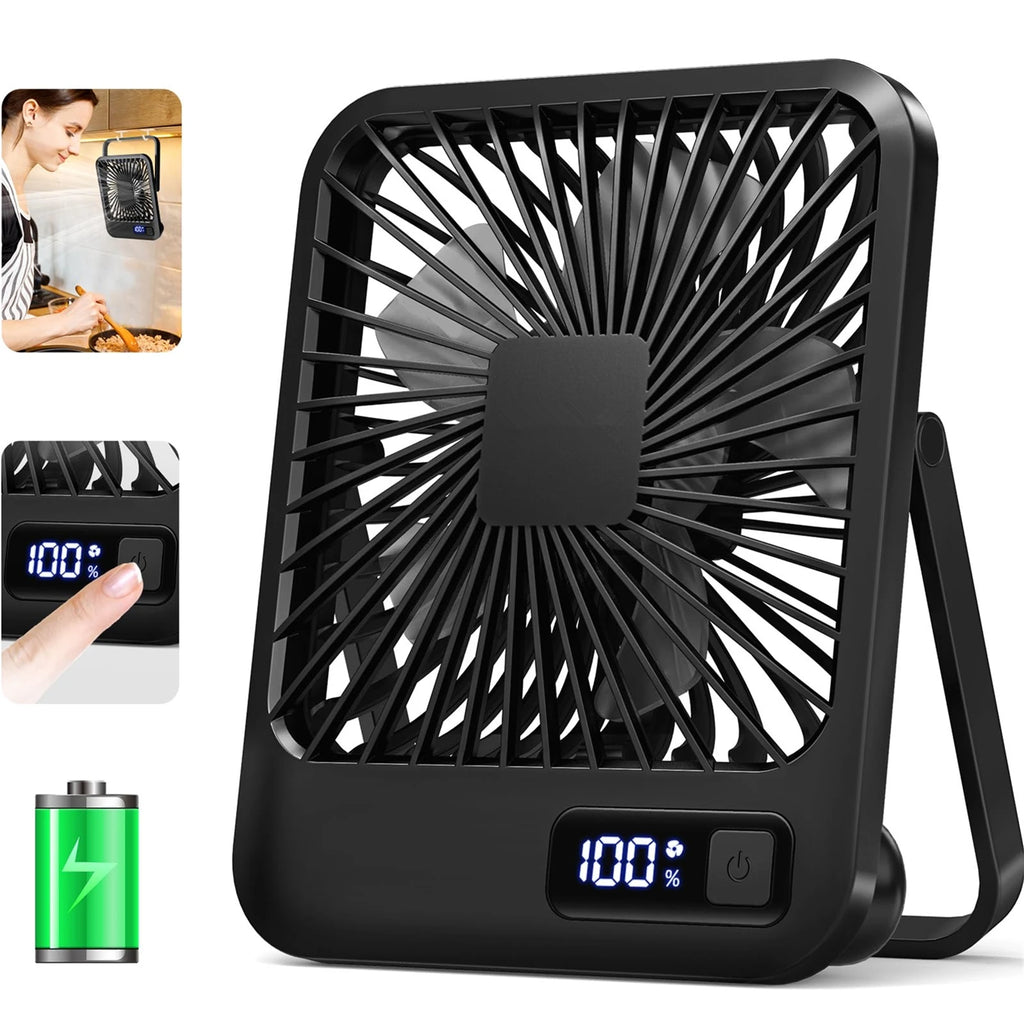 Ventilateur Bureau Pliable USB Rechargeable – 5 Vitesses, Inclinaison 180°, Affichage Batterie