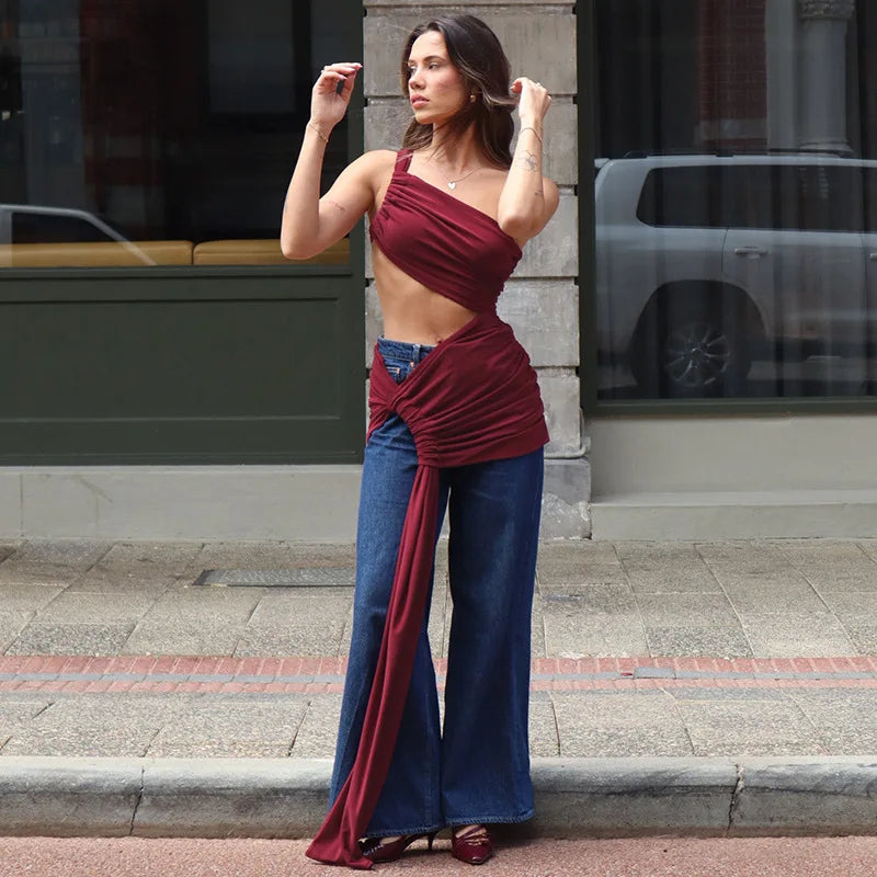 Ladies Summer 2 Pieces Set Women Sleeveless Backless Strap Spit Crop Top Side Slit Slim Long Skirt Evening Party Club Streetwear