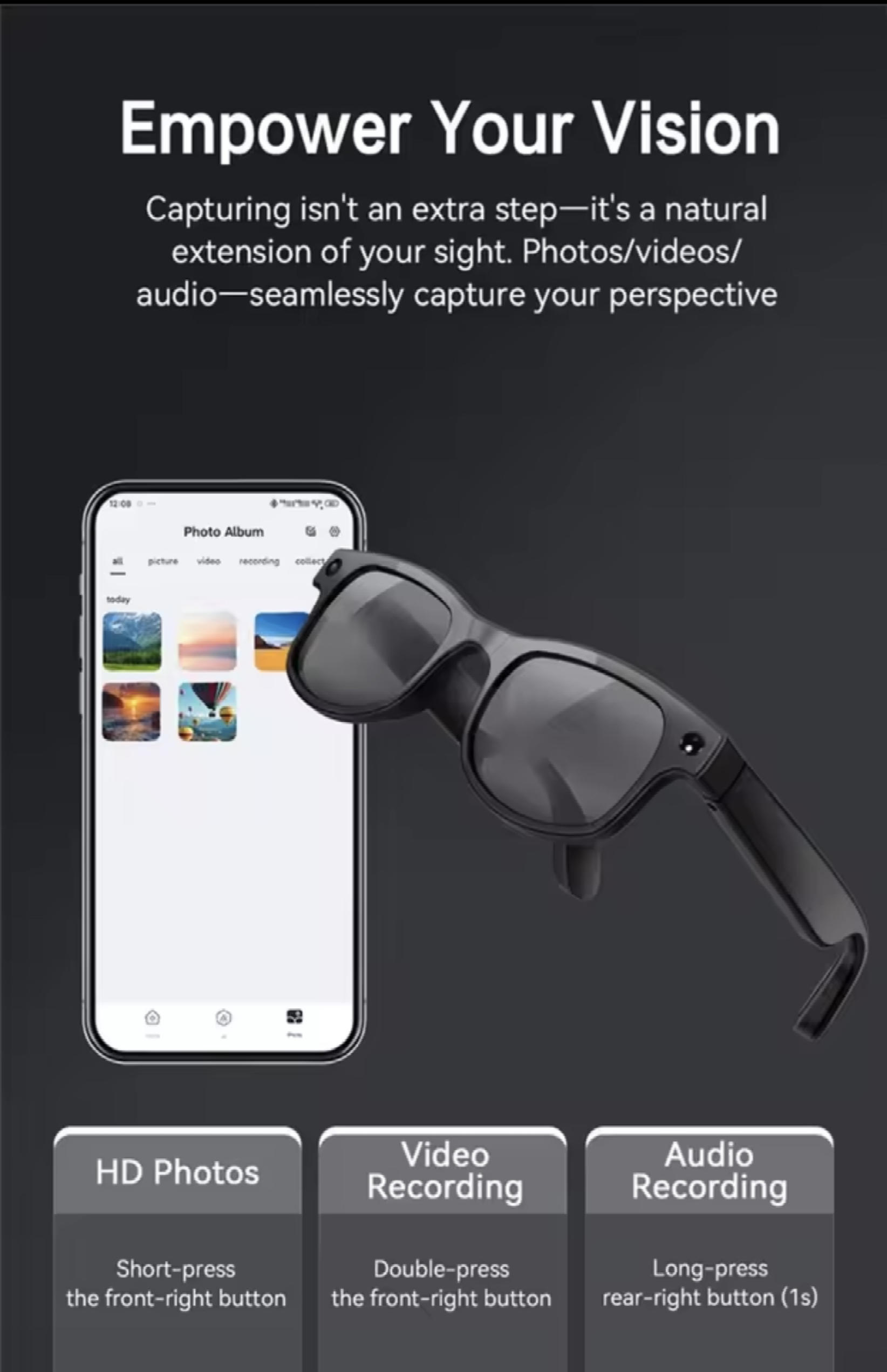 Smart AI glasses 8MP Camera, Multifunction translation, music, call - Maliame Store