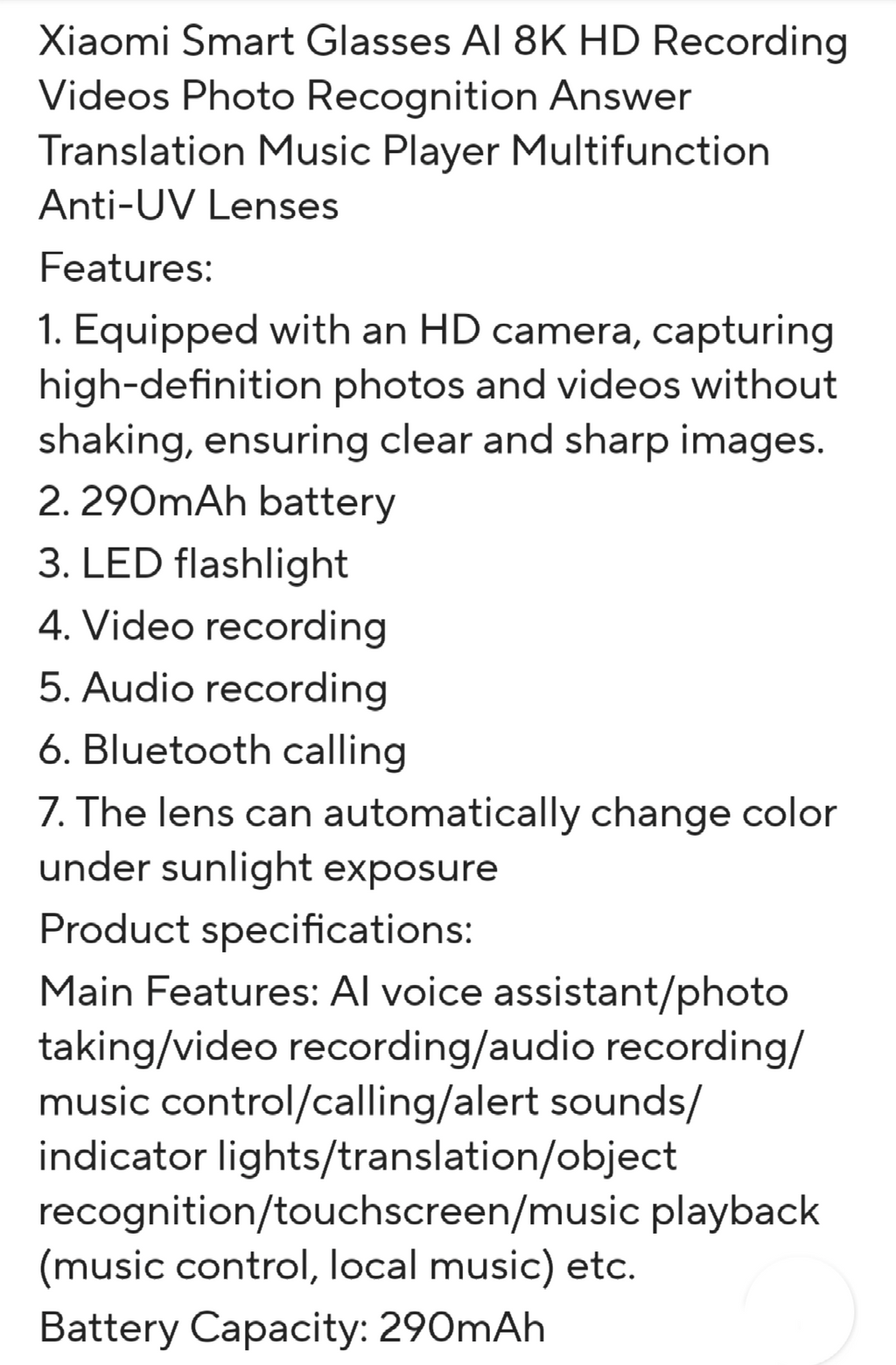 Smart AI glasses 8MP Camera, Multifunction translation, music, call - Maliame Store