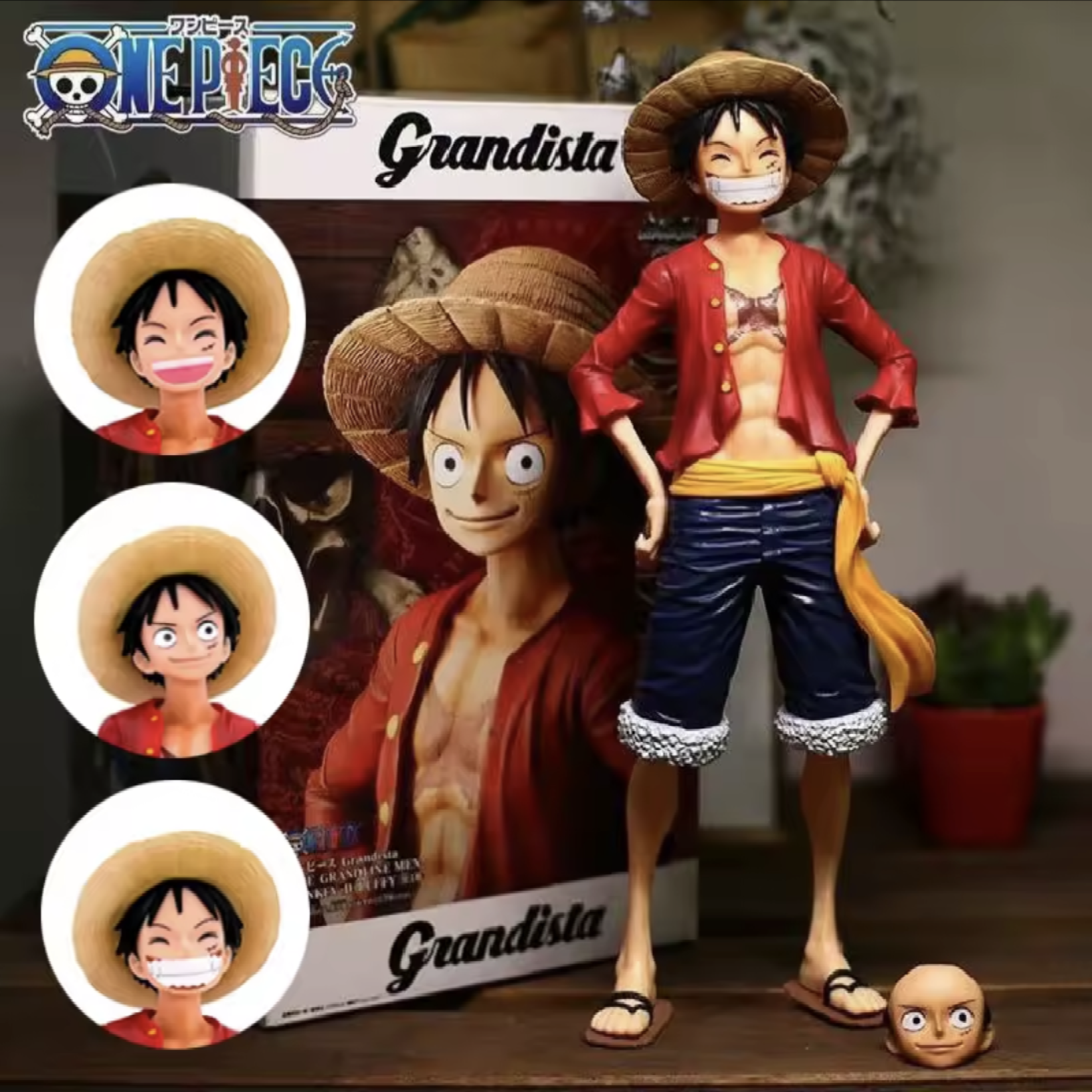 NEW 28cm One Piece Anime Figure Confident Smiley   Luffy Three Form Face Changing Doll Action Figurine Model Toys Kits 