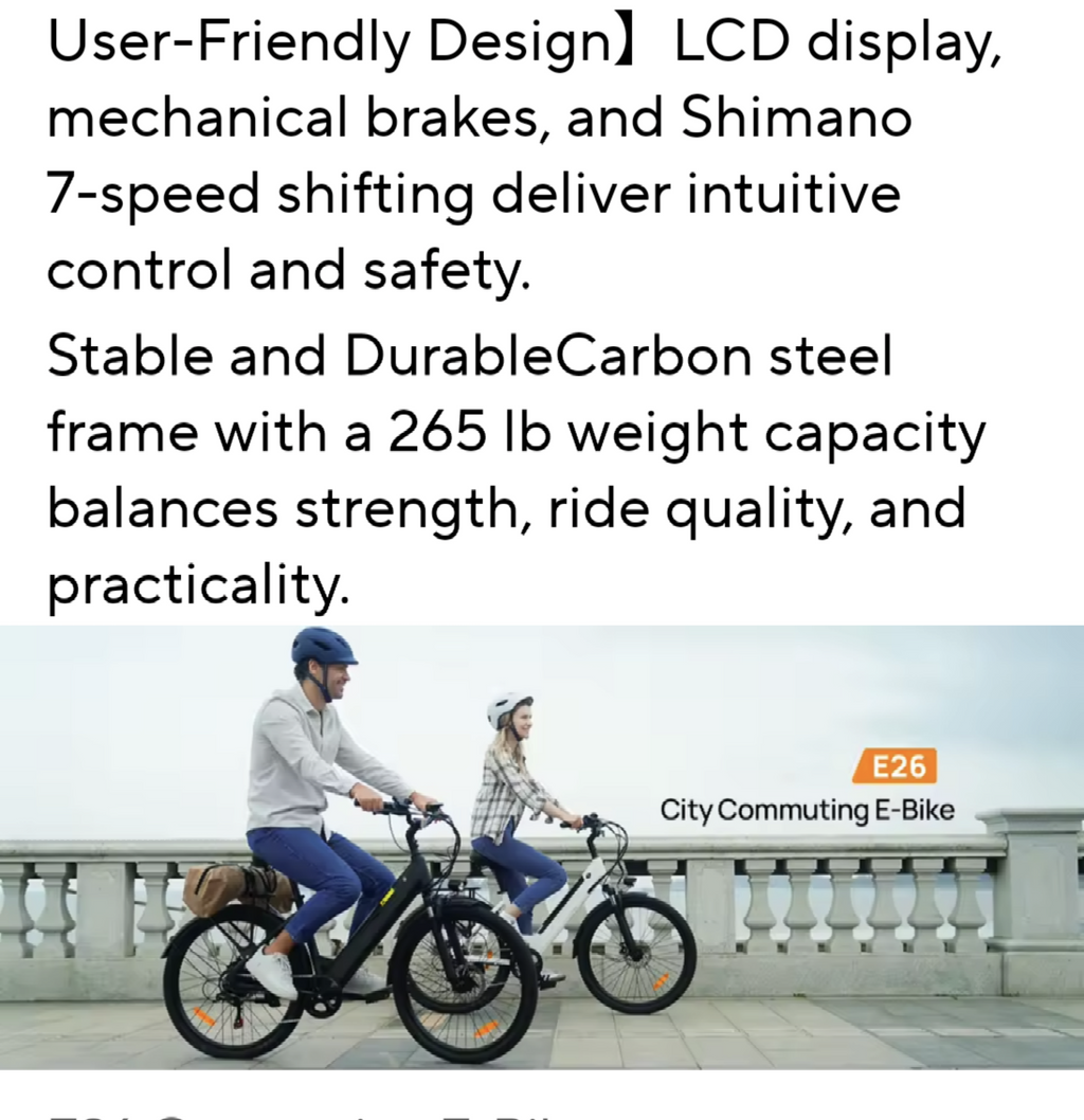 E26 Electric Bike 26x2"  7-Speeds