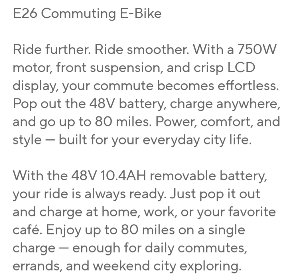 E26 Electric Bike 26x2"  7-Speeds