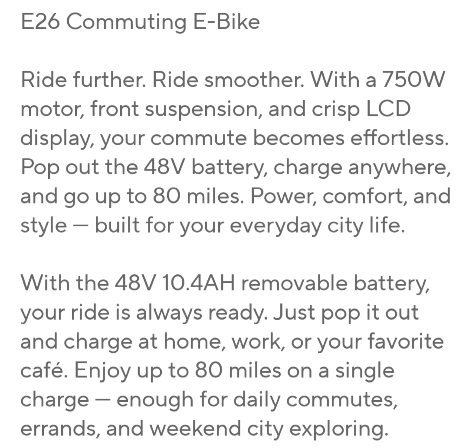 E26 Electric Bike 26x2"  7-Speeds