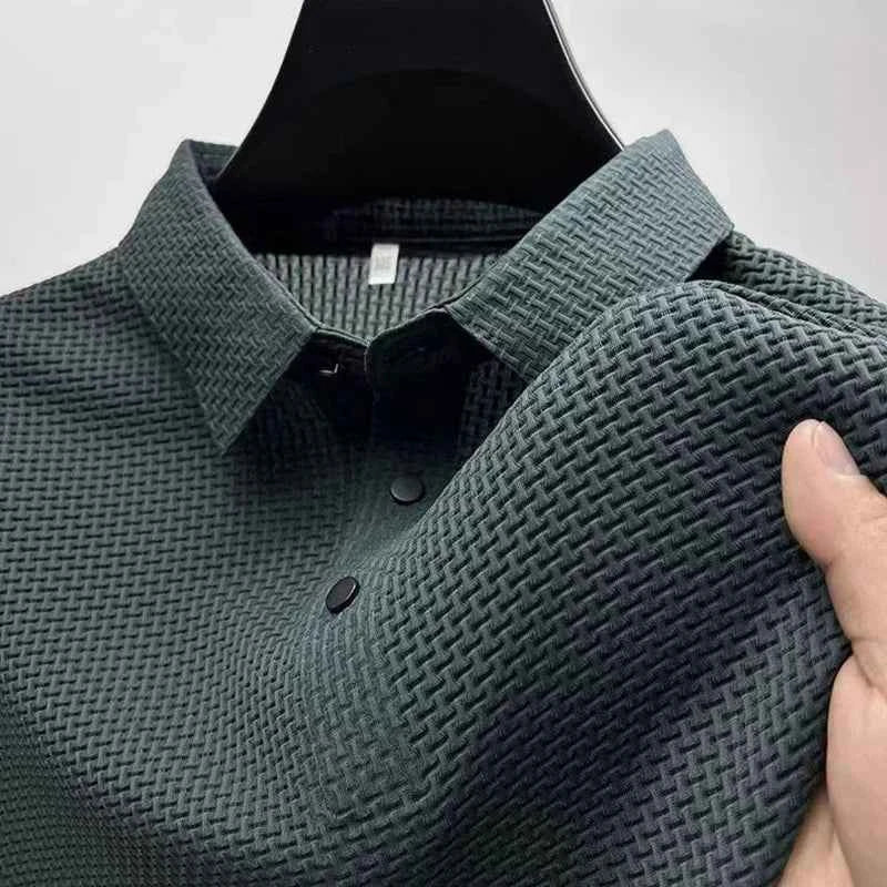 New Men's Casual Polo Shirt - Business Casual Short Sleeved Bone Flower Solid Color, Fashionable, Breathable, Comfortable Summer Versatile Top - Maliame Store