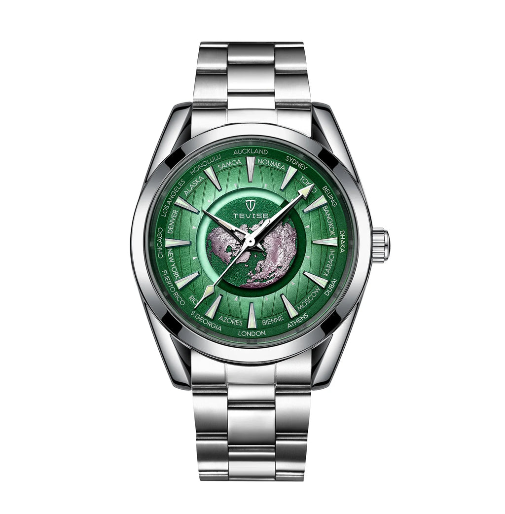 TEVISE Automatic Mechanical Wristwatch for Men - Stainless Steel Earth Map Dial, Fashion Top Brand, Waterproof Gift - Maliame Store