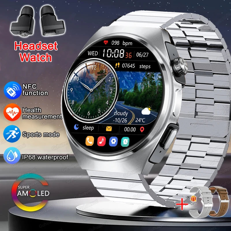2025 New Man Smart Watch TWS Headset Two In One Wireless Bluetooth Dual Earbuds Call Health Monitor Sport Tracker NFC Smartwatch - Maliame Store