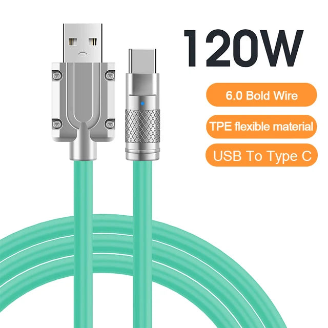 120W 6A Super Fast Charge USB C Liquid Silicone Cable For iPhone 14 15 Huawei Samsung Xiaomi Quick Charger Type-C Data Wire - Maliame Store