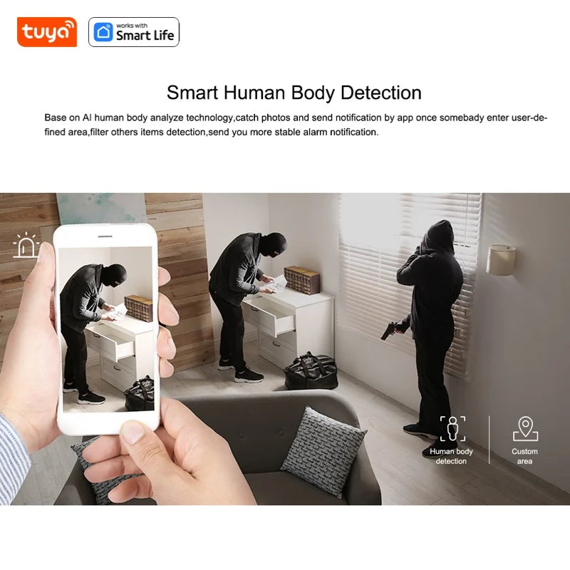 Caméra de sécurité intérieure Tuya Smart 3MP HD pour bébé/personne âgée/animal de compagnie/nourrice, avec alerte APP en temps réel, audio bidirectionnel, détection du corps humain