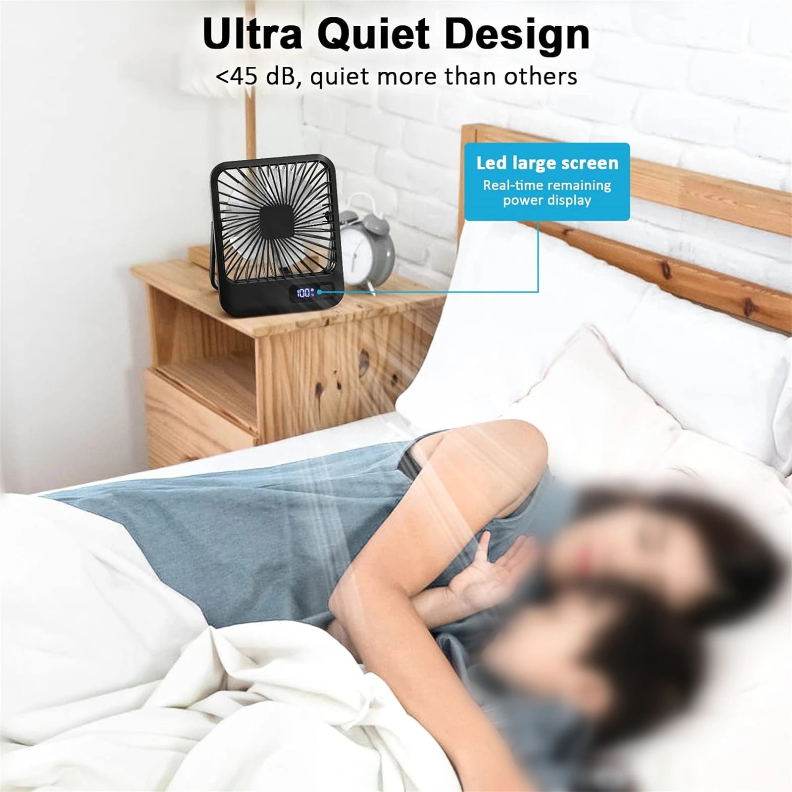 Ventilateur Bureau Pliable USB Rechargeable – 5 Vitesses, Inclinaison 180°, Affichage Batterie