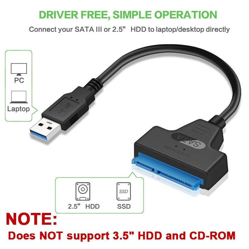 SATA to USB 3.0 / 2.0 Cable Up to 6 Gbps for 2.5 Inch External HDD SSD Hard Drive SATA 3 22 Pin Adapter USB 3.0 to Sata III Cord - Maliame Store