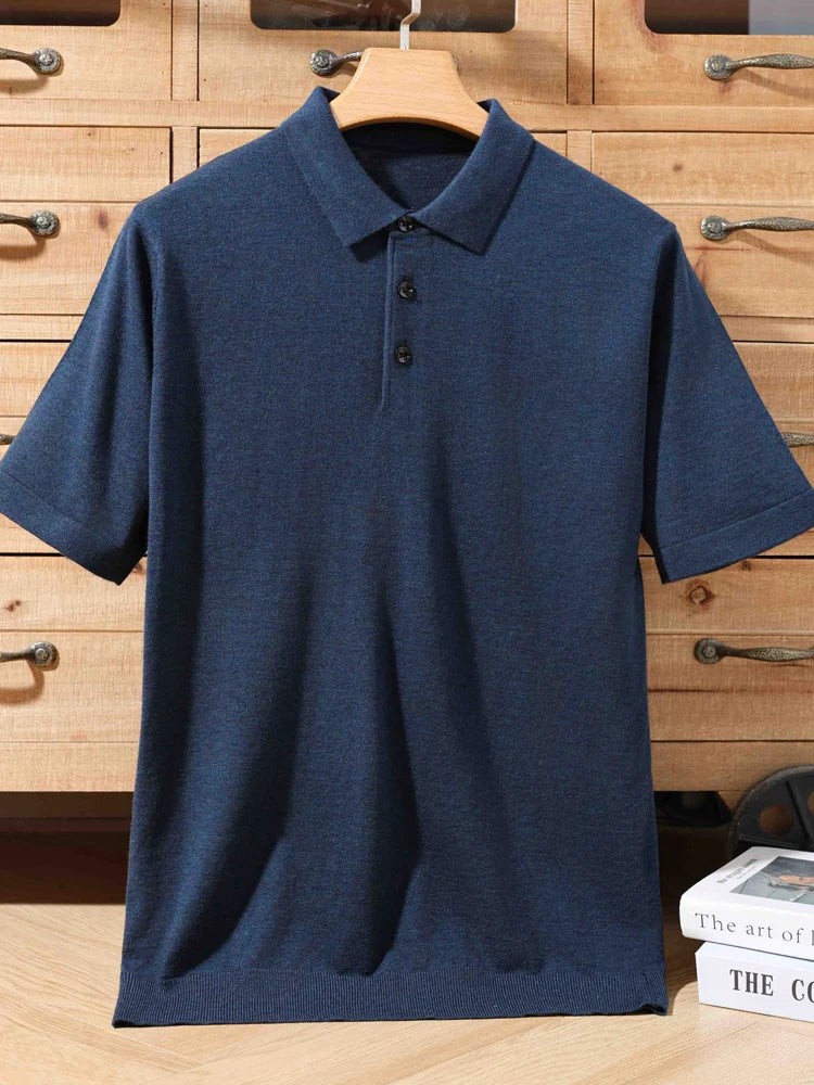 100% merino sweater summer men's lapel pullover short sleeve POLO neck sweater loose top knitted clothing plus size T-shirt - GigaDeals
