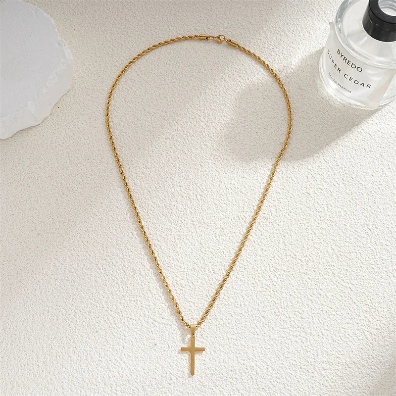 2024 New Cross Pendant Necklace for Men Women Minimalist Gold Color Jewelry Male Female Necklaces Chokers Gifts - Maliame Store