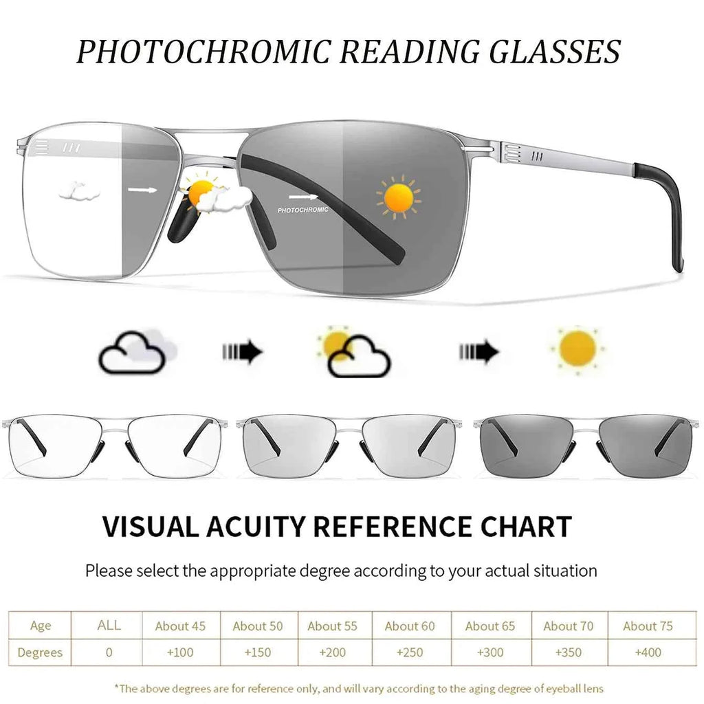 Metal Rectangular Frame Eyeglasses Photochromic Anti-Blue Light Reading Glasses Presbyopic Surf Internet Ultralight Eyewear +150 - Maliame Store