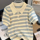 2024 Polo Neck New Womens Knitting T-Shirt Striped Short Sleeve Women T Shirt for Female Slim Tops Woman T Shirts Clothing S145.
