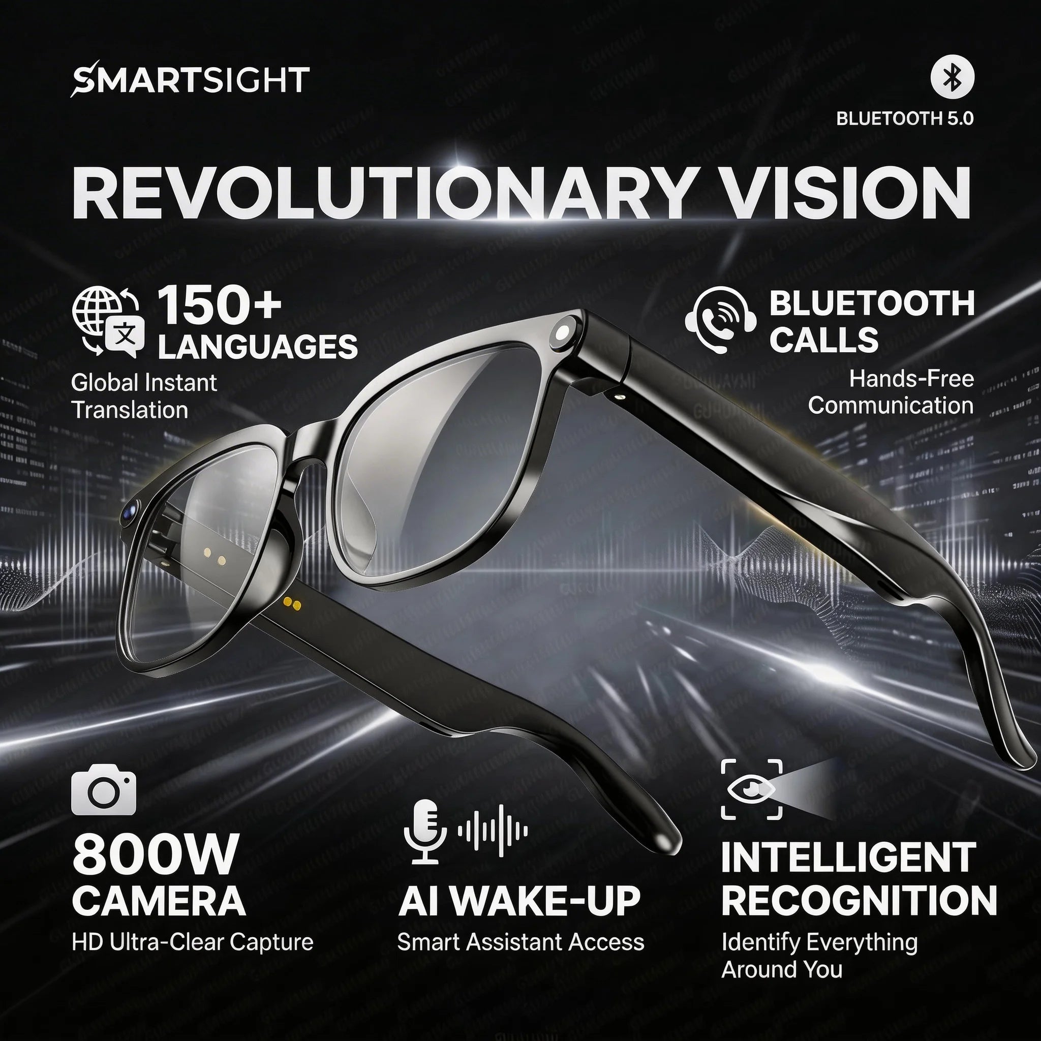 Lunettes intelligentes 4K 8MP Homme avec caméra HD 2026, traduction plus de 150 langues, ChatGPT, enregistrement vidéo WIFI, appel Bluetooth, lunettes audio Femme