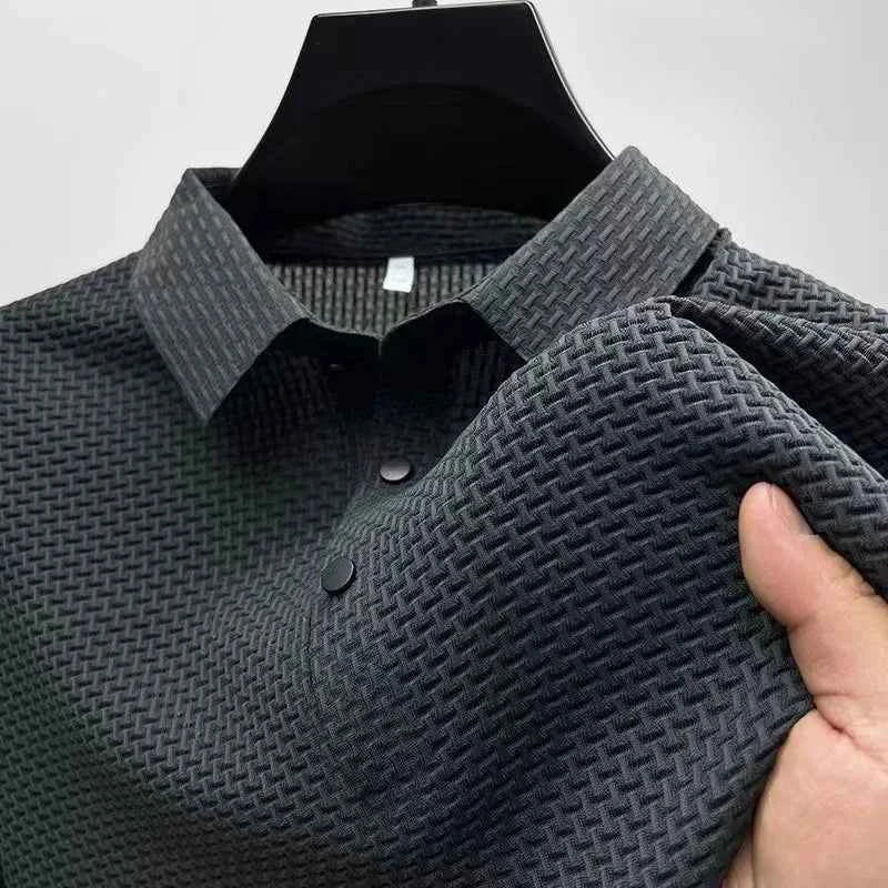New Men's Casual Polo Shirt - Business Casual Short Sleeved Bone Flower Solid Color, Fashionable, Breathable, Comfortable Summer Versatile Top - Maliame Store