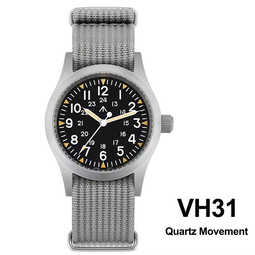 Militado ML05 38mm Military Field Watch VH31 Sweep Quartz Movement Domed Sapphire Crystal Waterproof 100M Super Luminous Watches